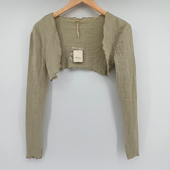 Free People Sweaters - Free People Found My Friend Shrug Size S Stone Moss Green Cropped Bolero NWT
